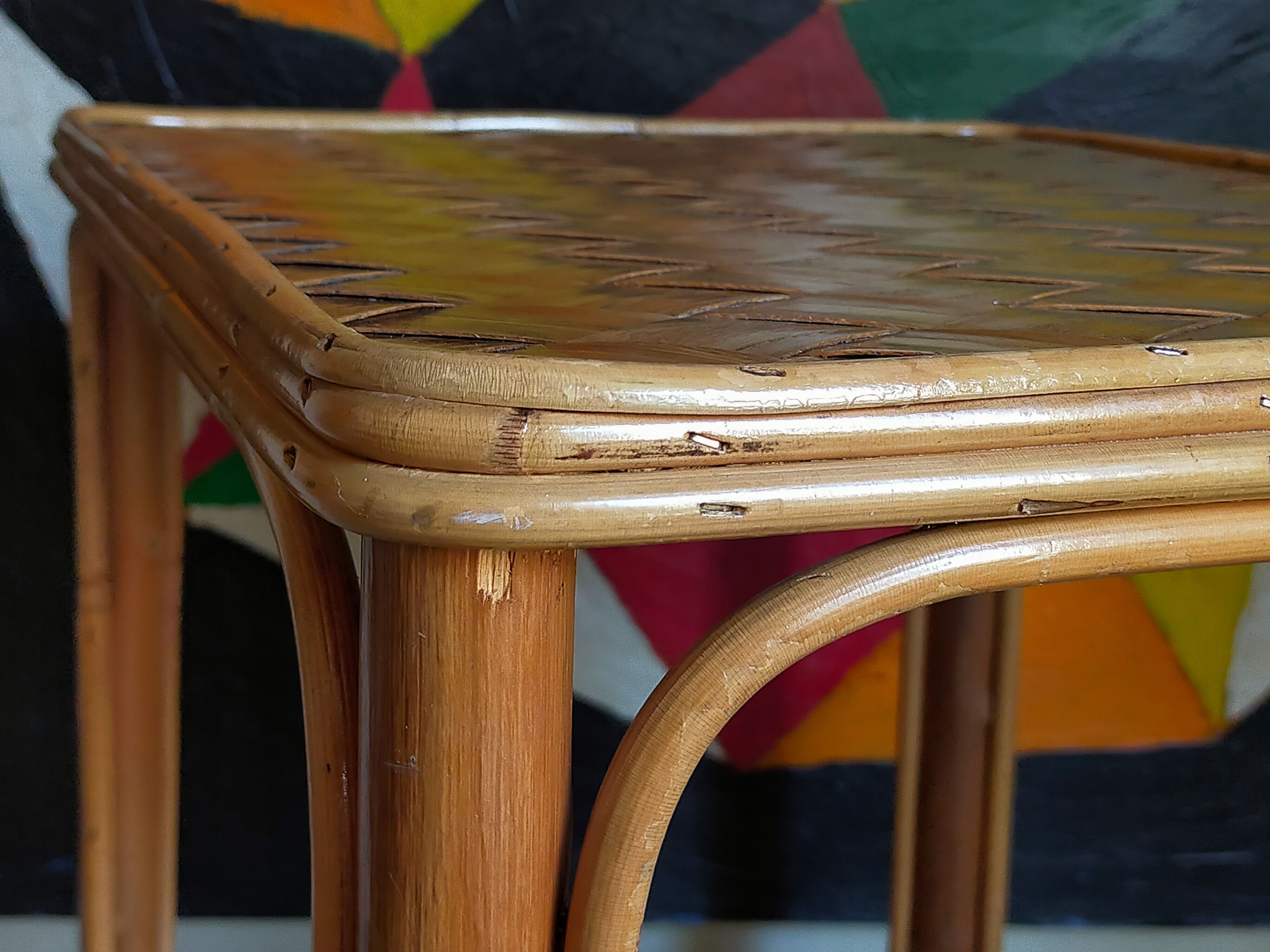 Side service table in wood and rattan 50s