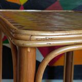 Side service table in wood and rattan 50s
