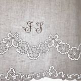 thread sheet 2 people, monogrammed J.S, in Embroidery Richelieu