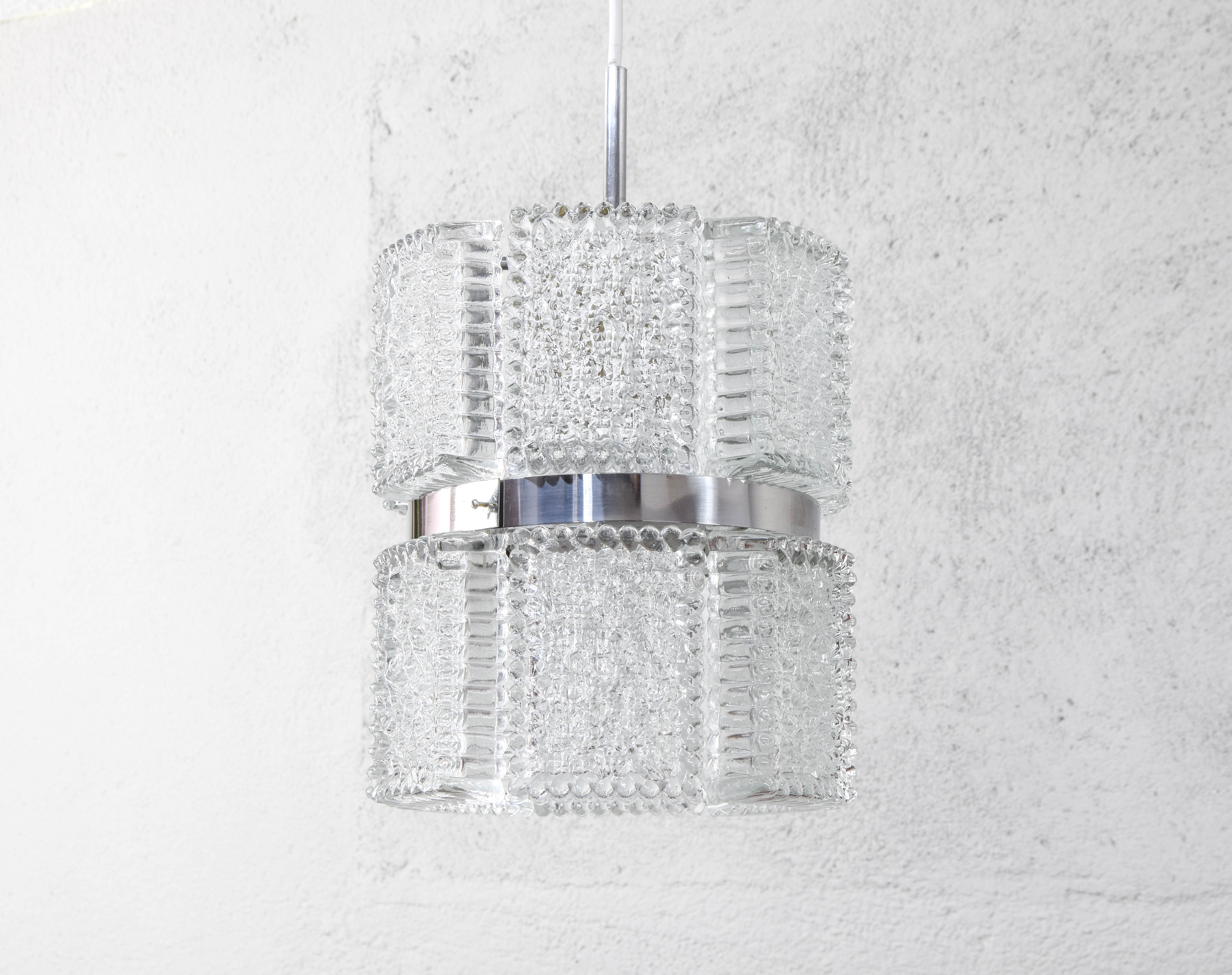 Mid Century Modern Textured Crystal Kaiser Chandelier , Germany 1960