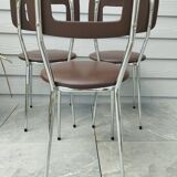 3 Chaises en skaï marron chocolat des années 1960-1970, estampillées.