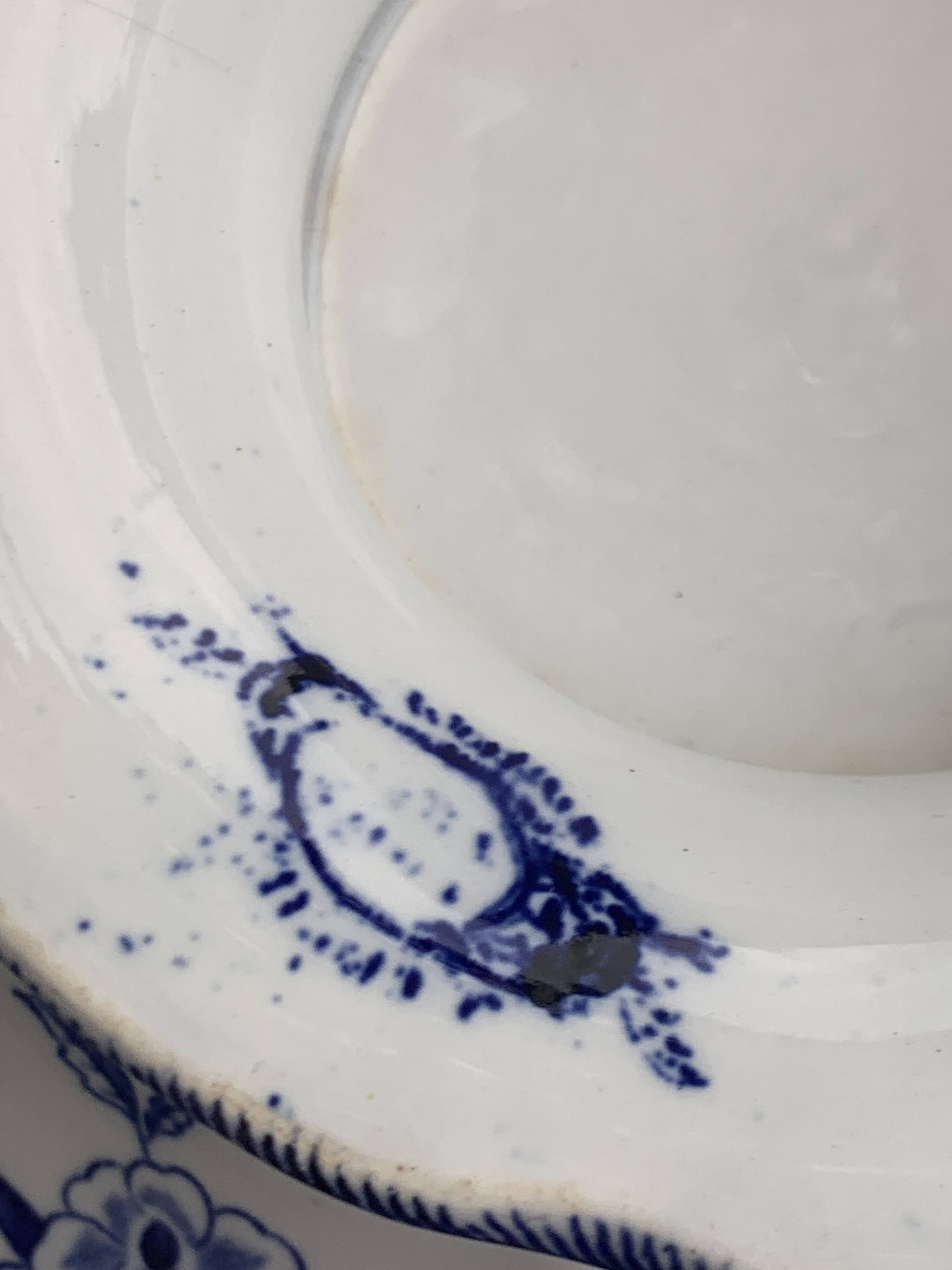 Antique salad bowl, Creil and Montereau, in earthenware, Flora model with blue bindweed, 19th century
