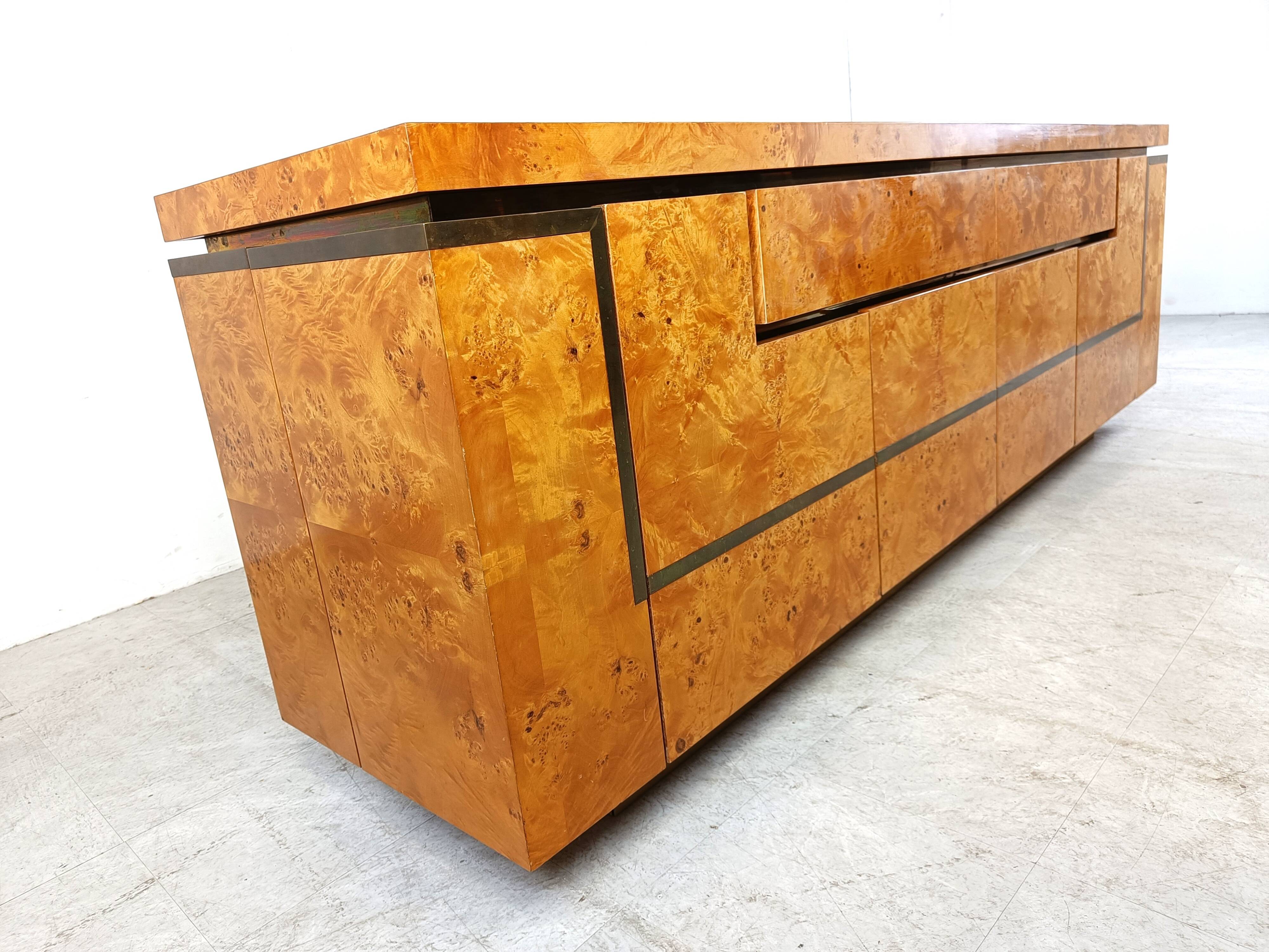 Burl wood credenza by Jean Claude Mahey, 1970s