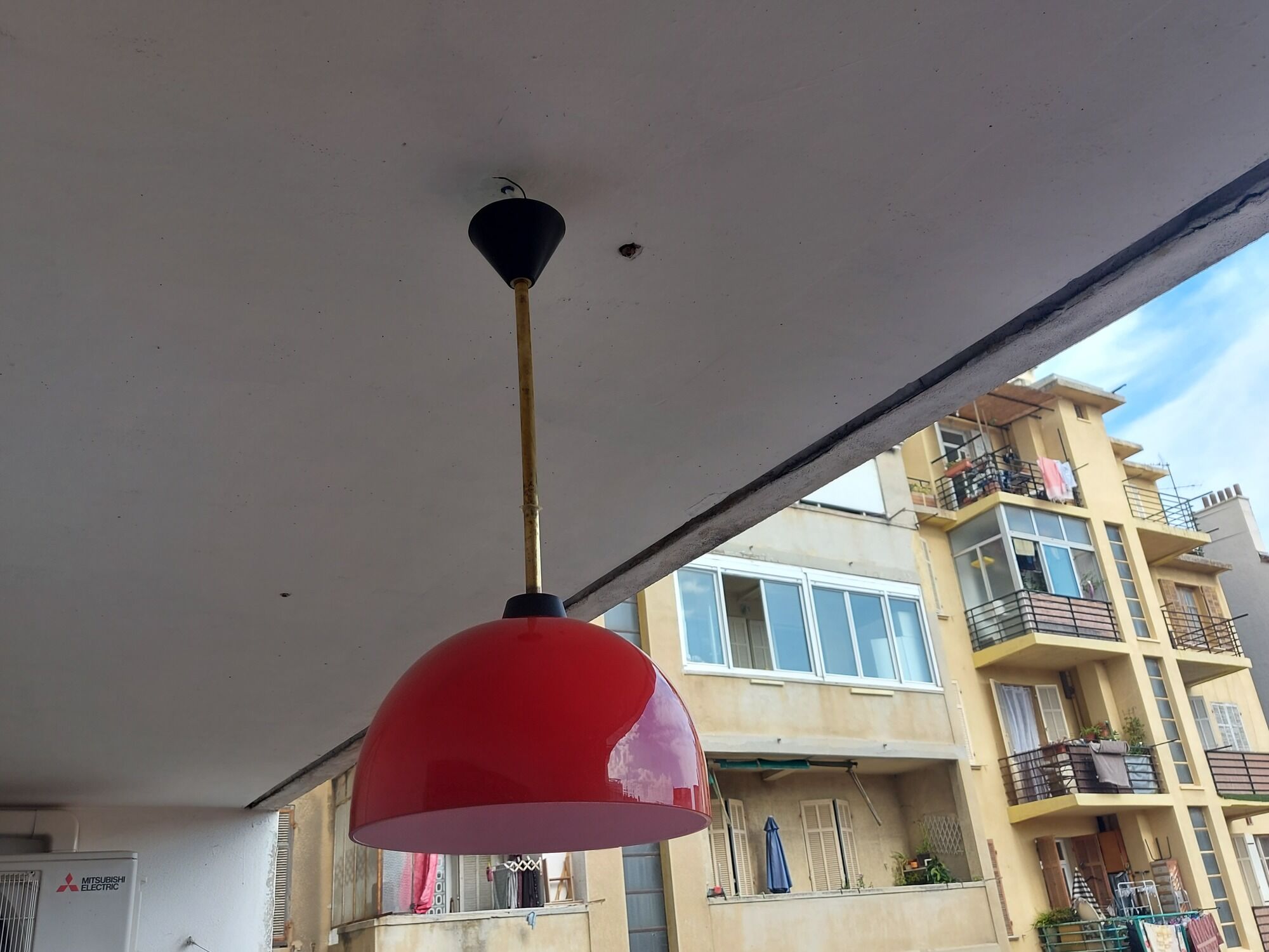 Vintage hanging lamp in red opaline of the 50/60