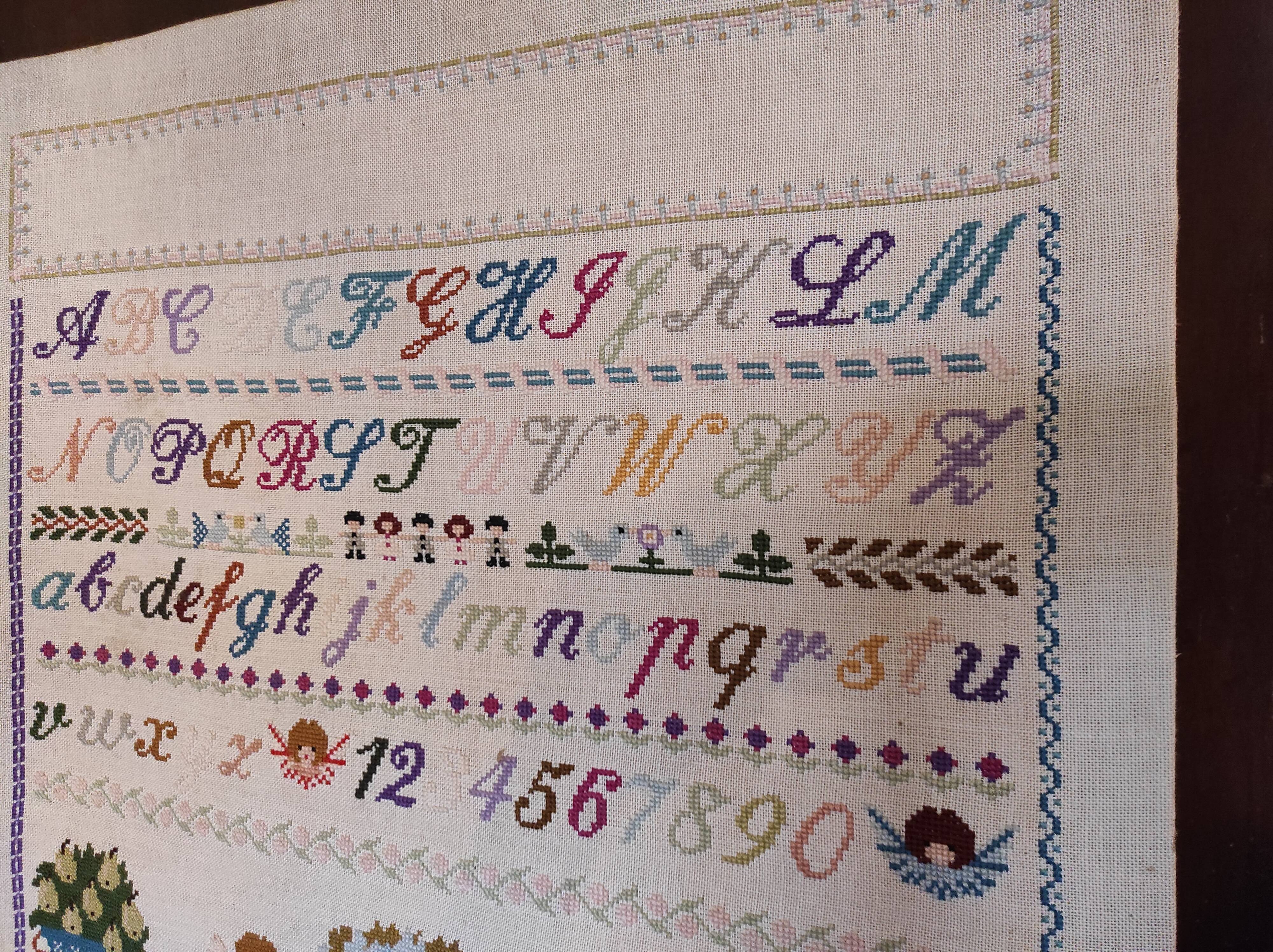 French vintage very large cross stitch sample exercise, 1977