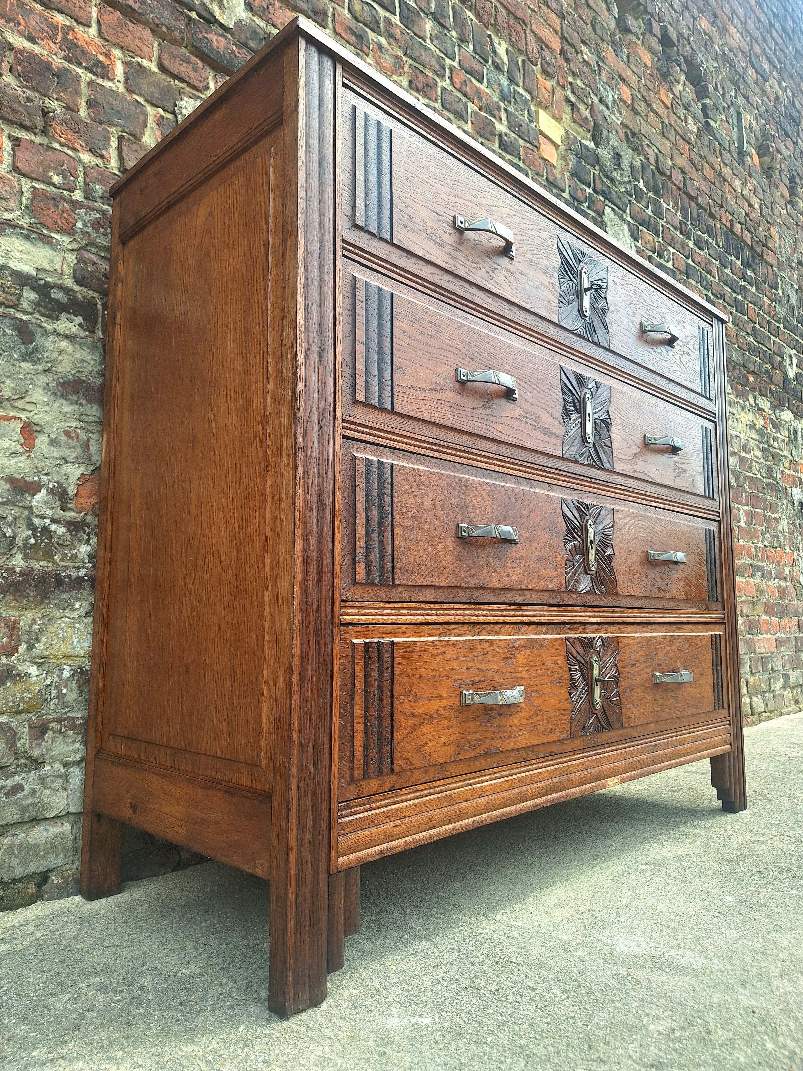 Large Art Deco chest of drawers, vintage antique furniture.