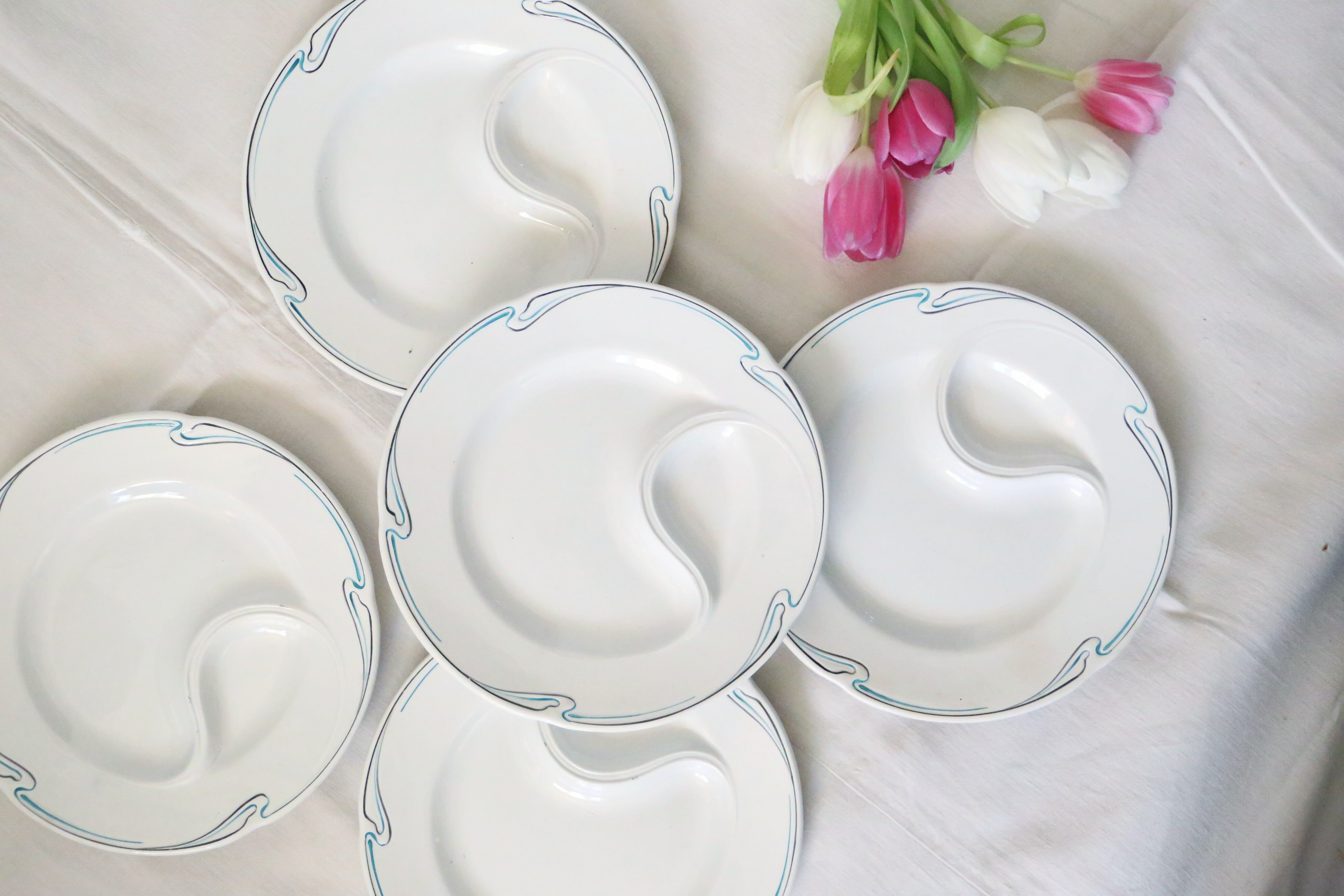 Set of 5 asparagus plates, Hamage, 1930, French manufacture, rare, art deco