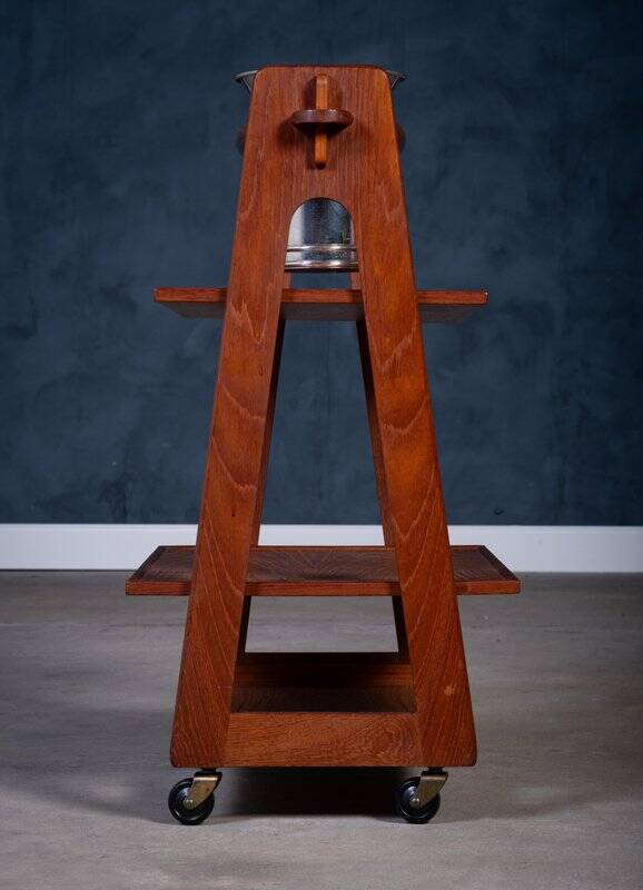Teak Serving Trolley with Champagne Bucket, Denmark, 1960s