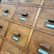 Large vintage workshop furniture with 30 drawers, antique haberdashery compartments.