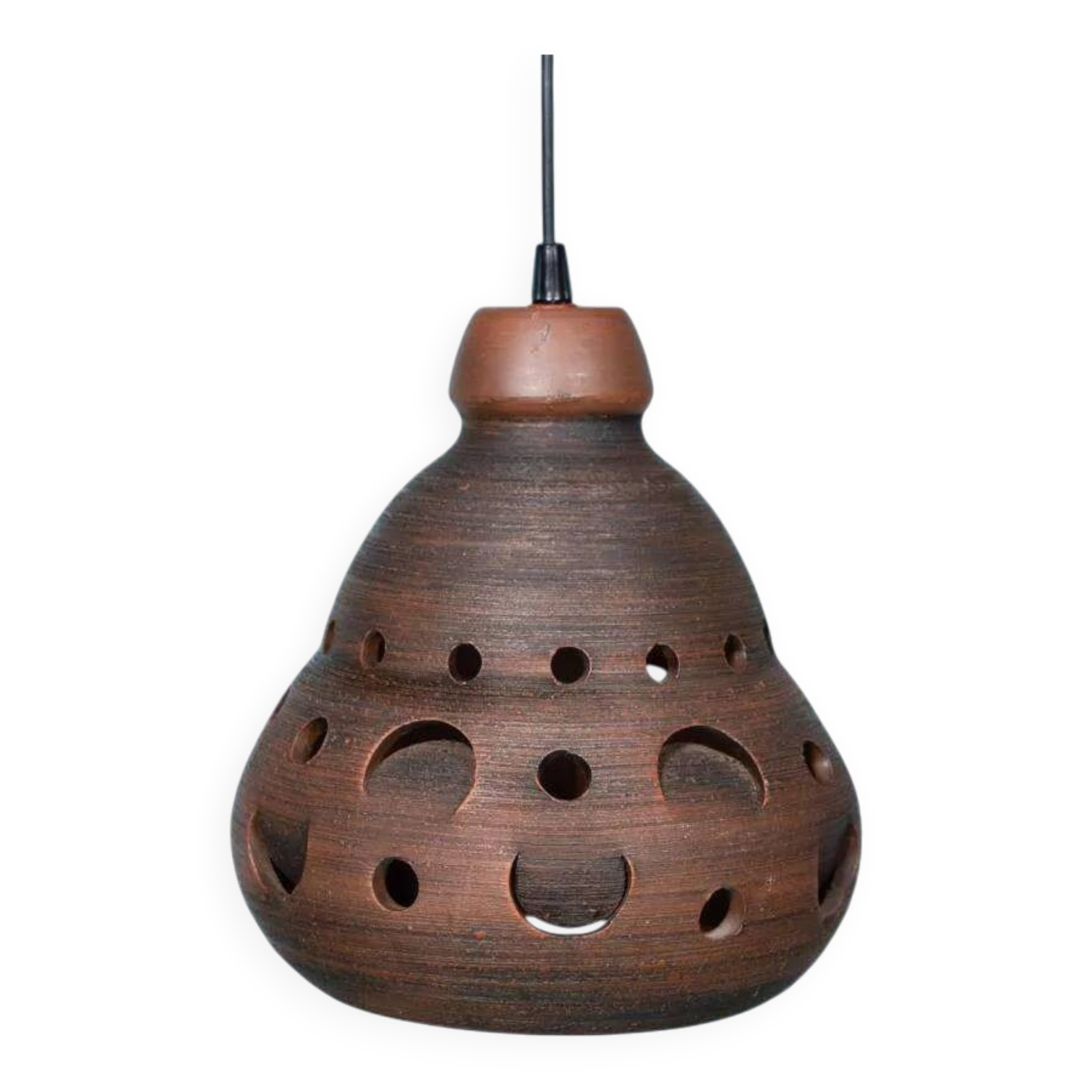 Suspended Japandi lamp in ceramic from the 60s/70s, vintage boho lamp.