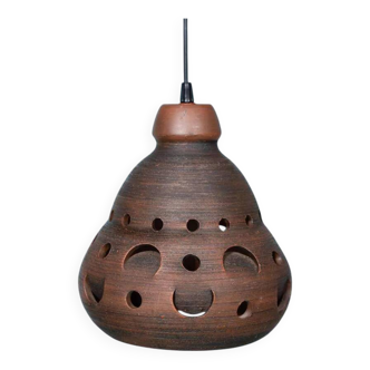 Suspended Japandi lamp in ceramic from the 60s/70s, vintage boho lamp.