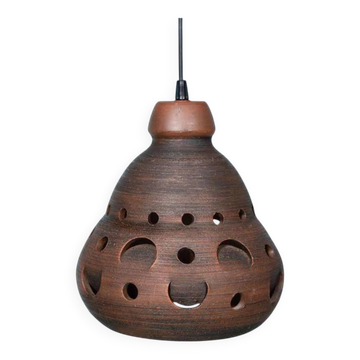 Suspended Japandi lamp in ceramic from the 60s/70s, vintage boho lamp.