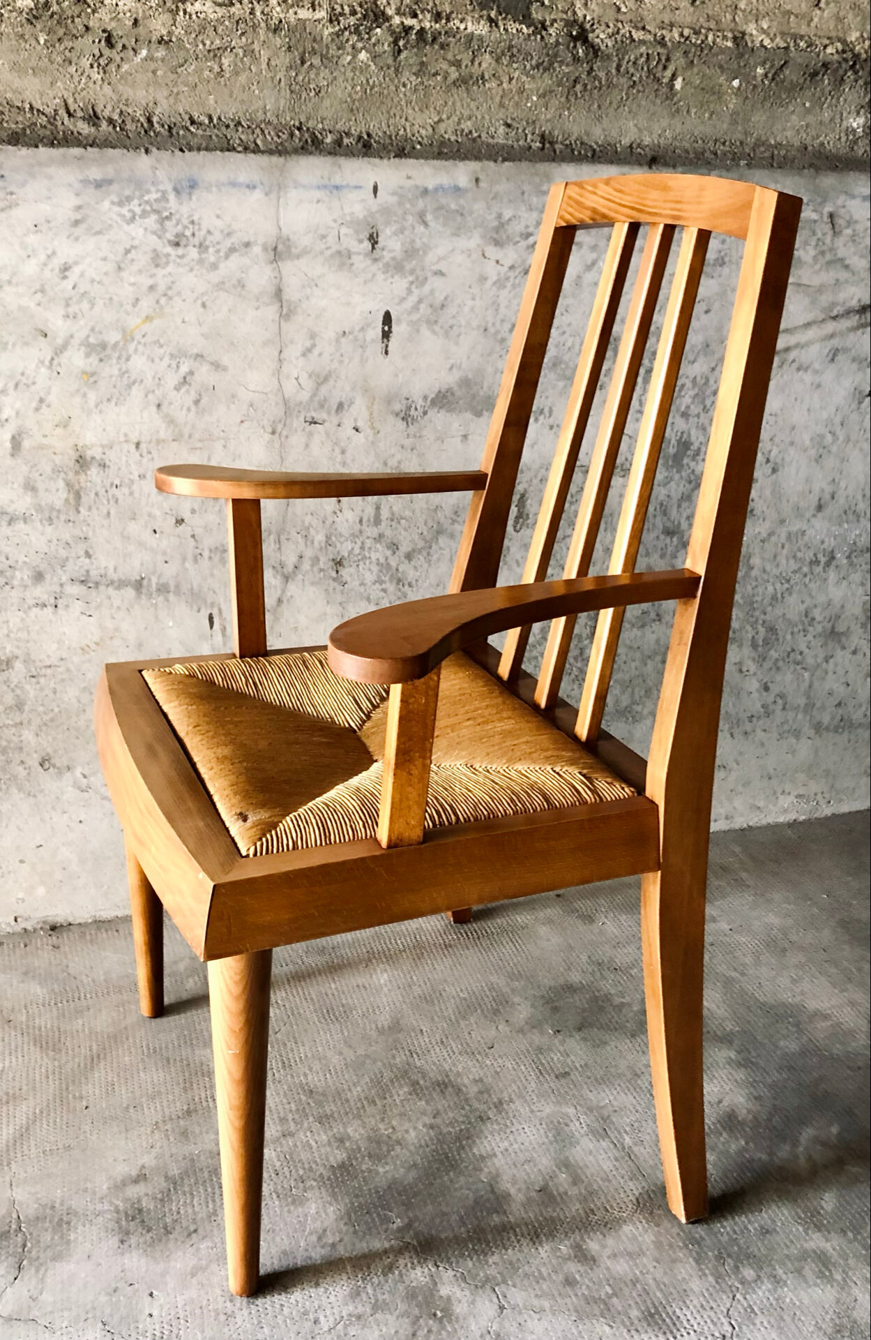 Solid wood and straw armchair, Reconstruction style, France