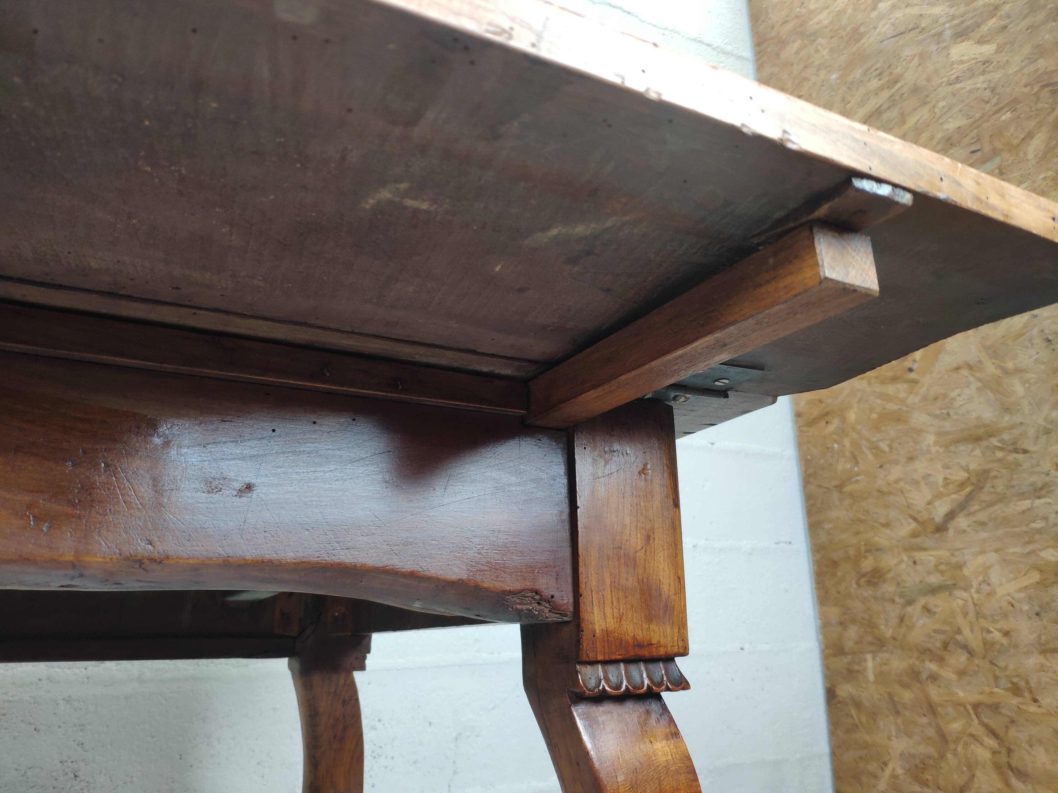 Louis XV style table curved legs two drawers and extension cord