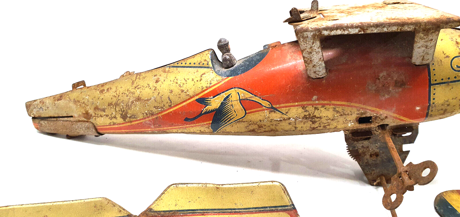 Old jep sheet metal airplane toy united France f252 stork squadron for part