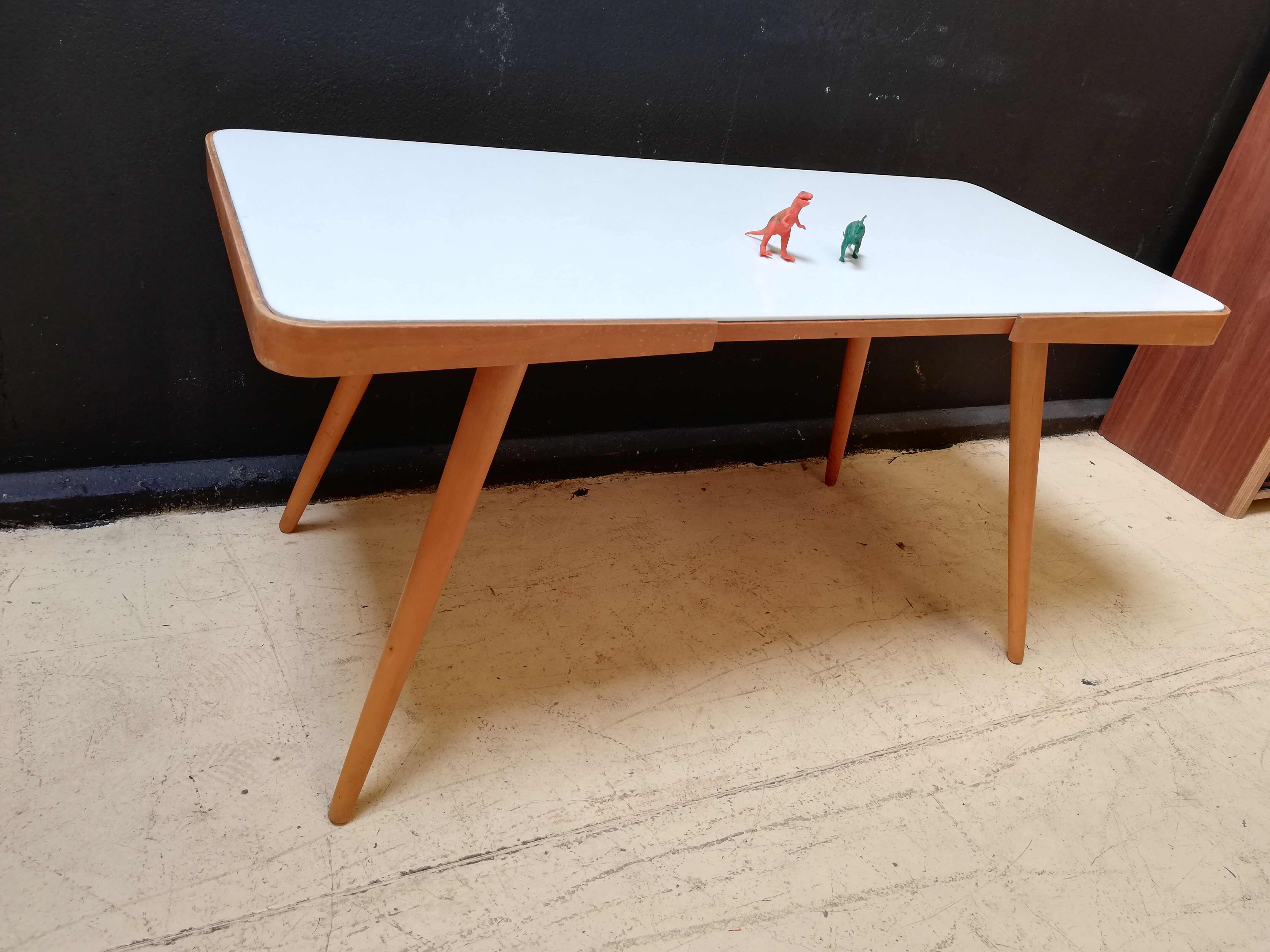 Wooden coffee table, children's desk glass top, interier praha, 1960, Czechoslovakia