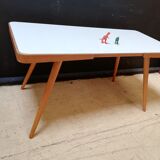 Wooden coffee table, children's desk glass top, interier praha, 1960, Czechoslovakia