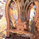 Napoleon III chairs, gilded wood, upholstered in damask fabric