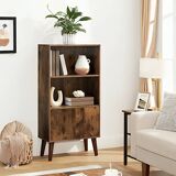 Mid-Century Modern Bookcase with Doors and Storage Cabinet, Rustic Brown