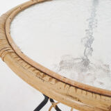 Rohe Noordwolde round glass and rattan side table, The Netherlands 1950's