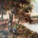 Tableau HST "Animated Lakeside Landscape" by Barbizon school, signed Décharme.