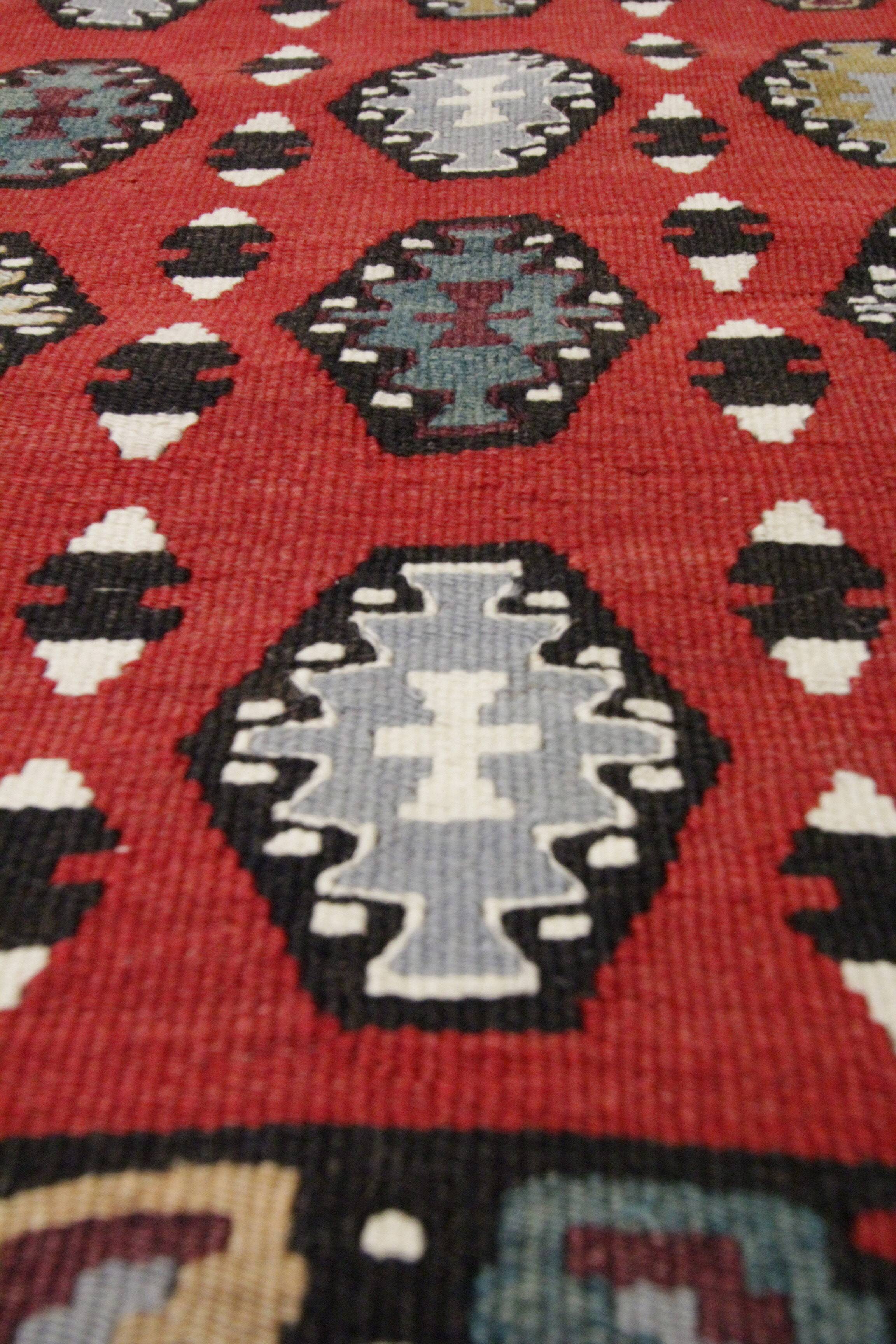 Serbian Kilim Rug, Handwoven Wool Flatweave Carpet, Folk Art 245x150 cm