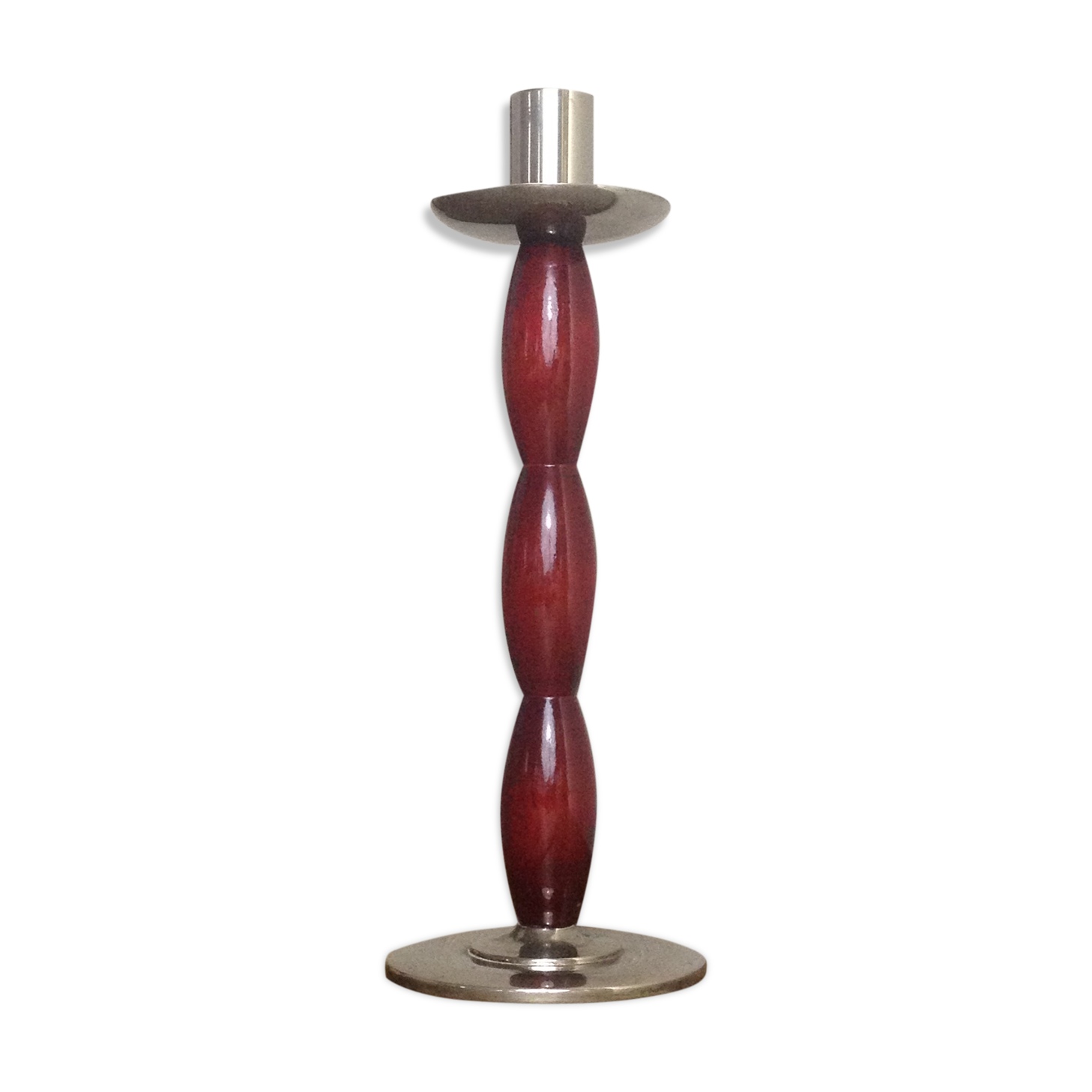 Scandinavian candlestick, wood and chrome