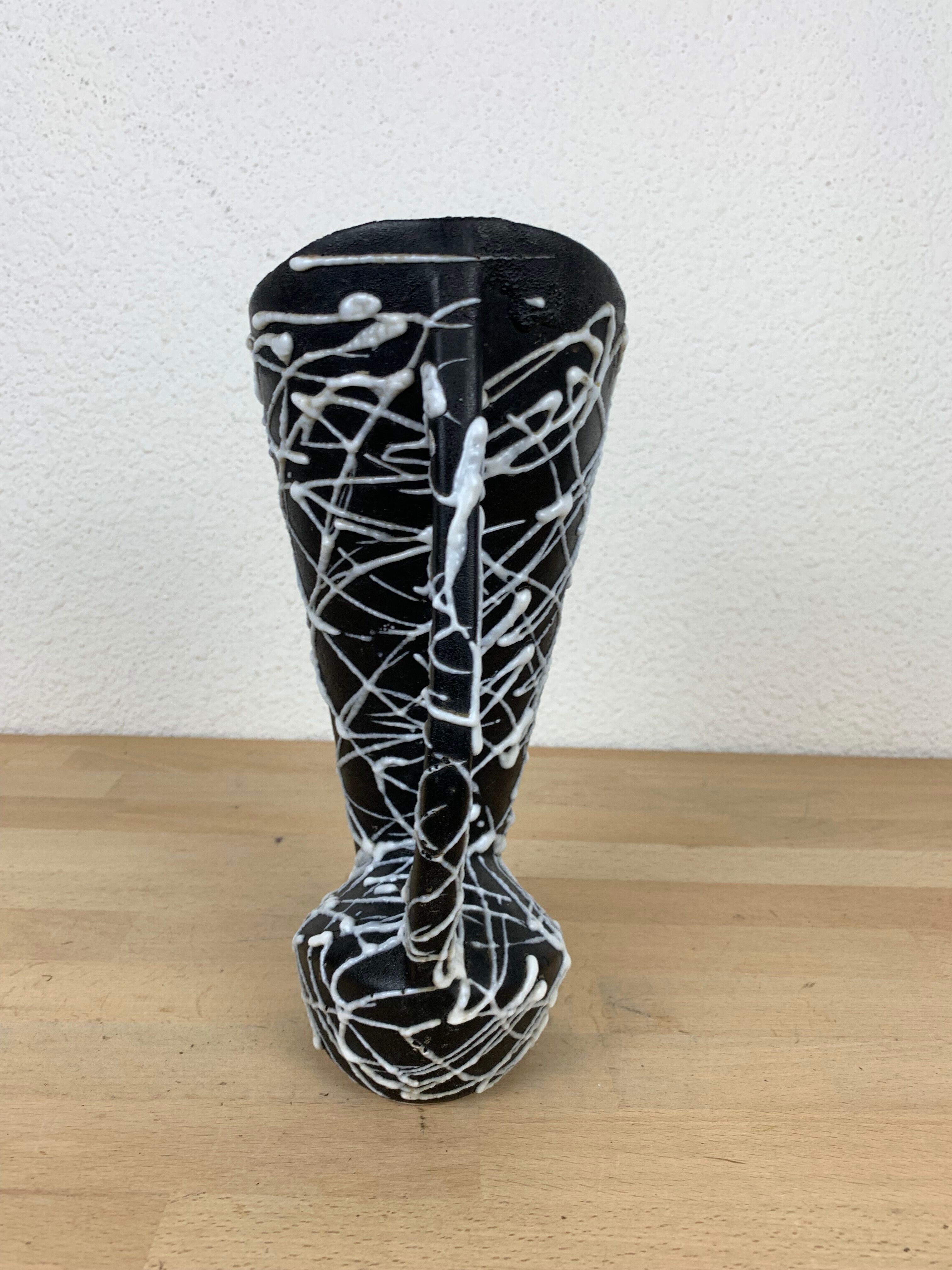 Spaghetti vase free form ceramic Vallauris 50s, red and black