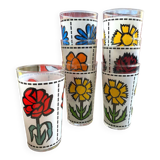 Set of 7 vintage enameled and screen-printed glasses 60/70