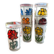 Set of 7 vintage enameled and screen-printed glasses 60/70