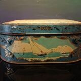 Lithographed sheet metal box " éts au planteur de caiffa " decorations children beach sea boats