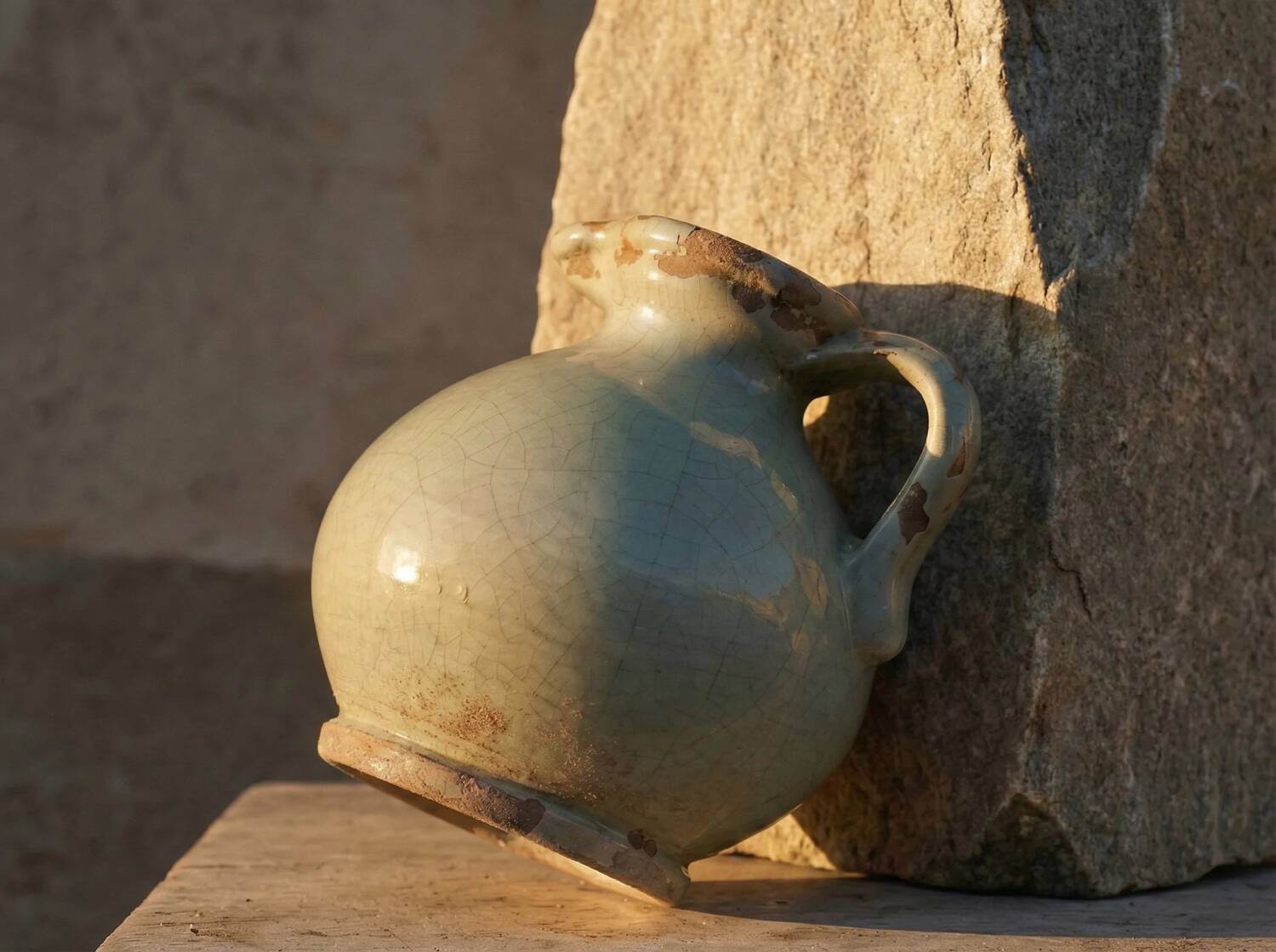 Large Antique Pottery Seljuk Style - Cracked Celadon Glaze - Art