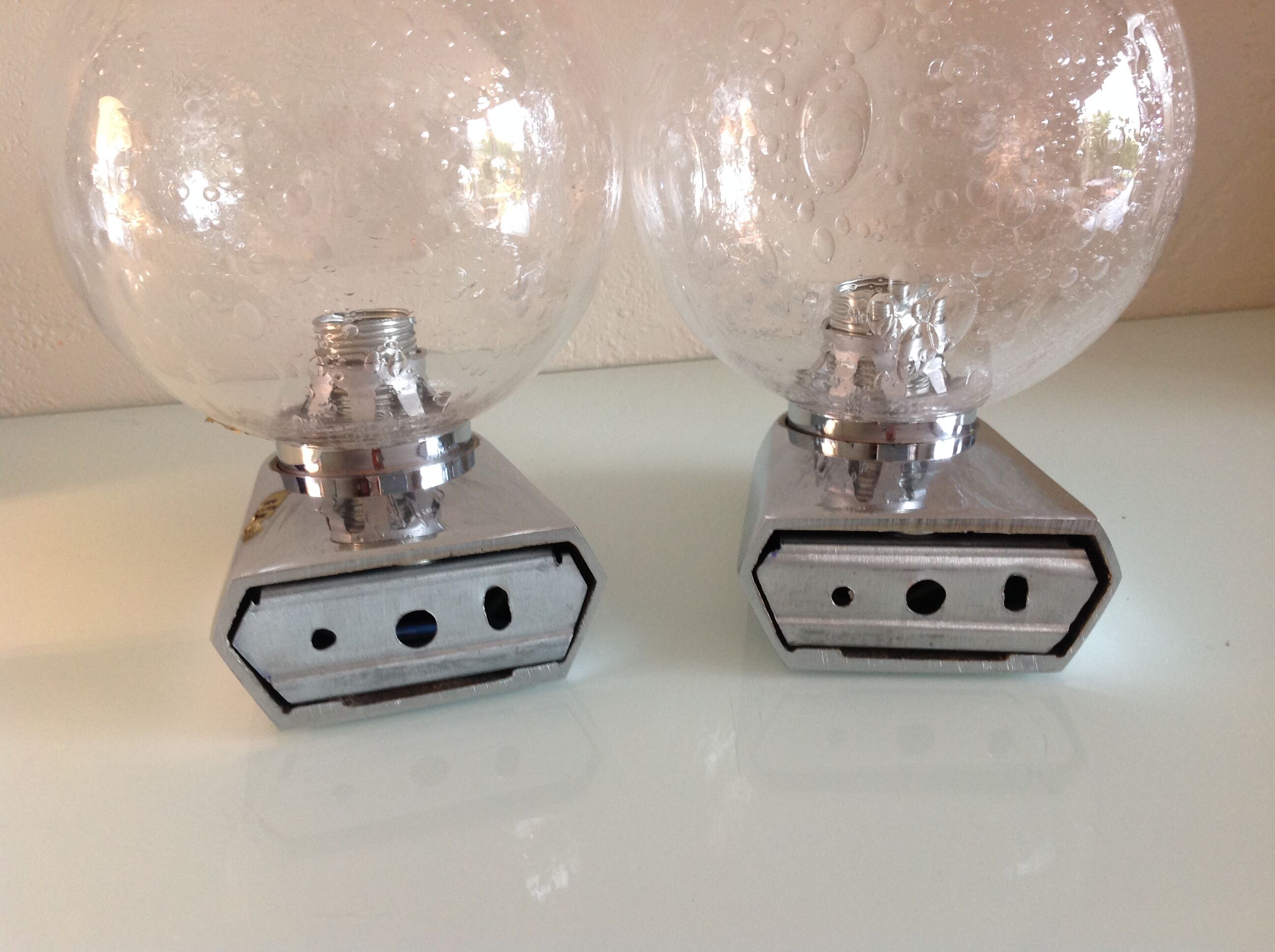 Pair of chrome sconces and crystal globe bubbled by Keuco / vintage 70s
