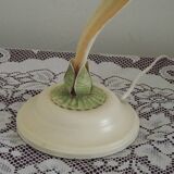 French Vintage Lamp In Cream Peach and Green With Glass Flower Petal Shade