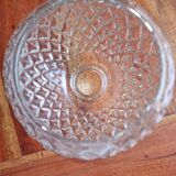Old pendant light, structured glass globe - gilded brass