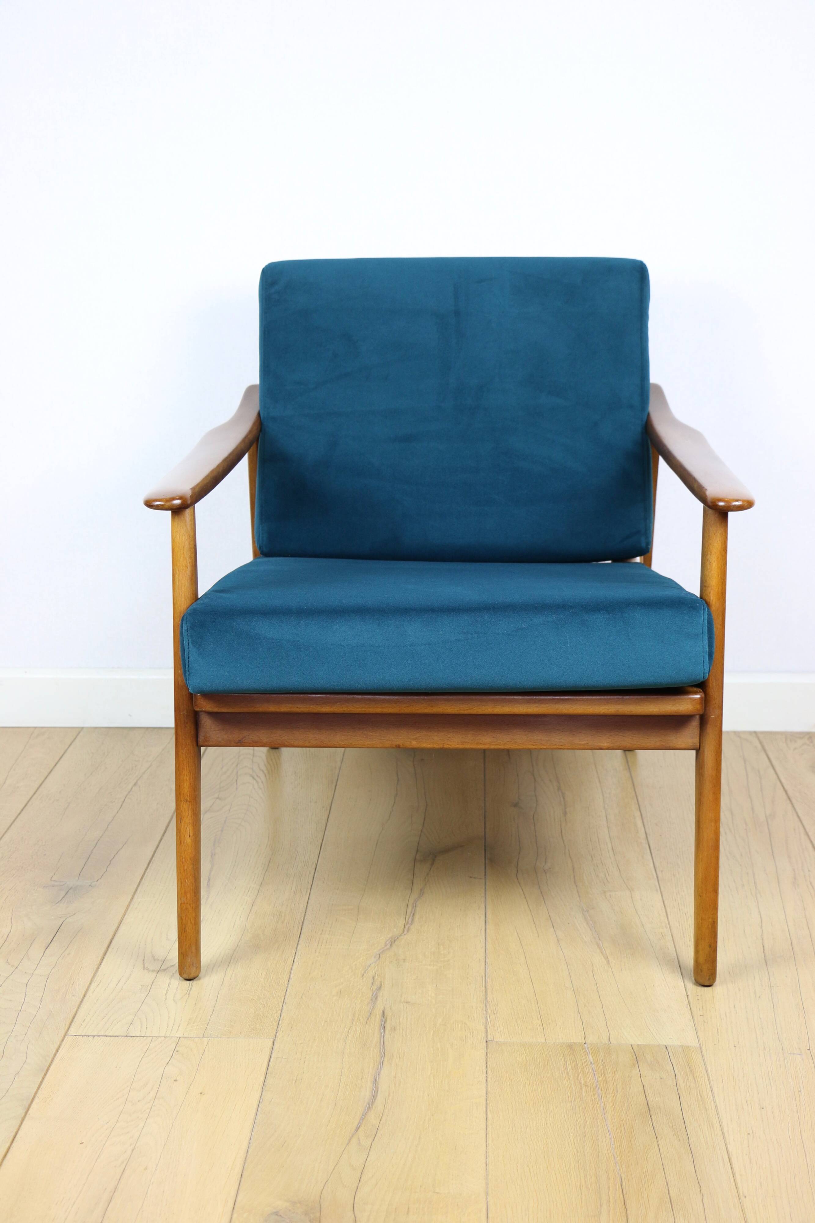 Danish vintage loft armchair in sea green on removable cushions
