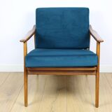 Danish vintage loft armchair in sea green on removable cushions
