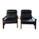 Vintage Scandinavian armchairs in leather and solid wood.