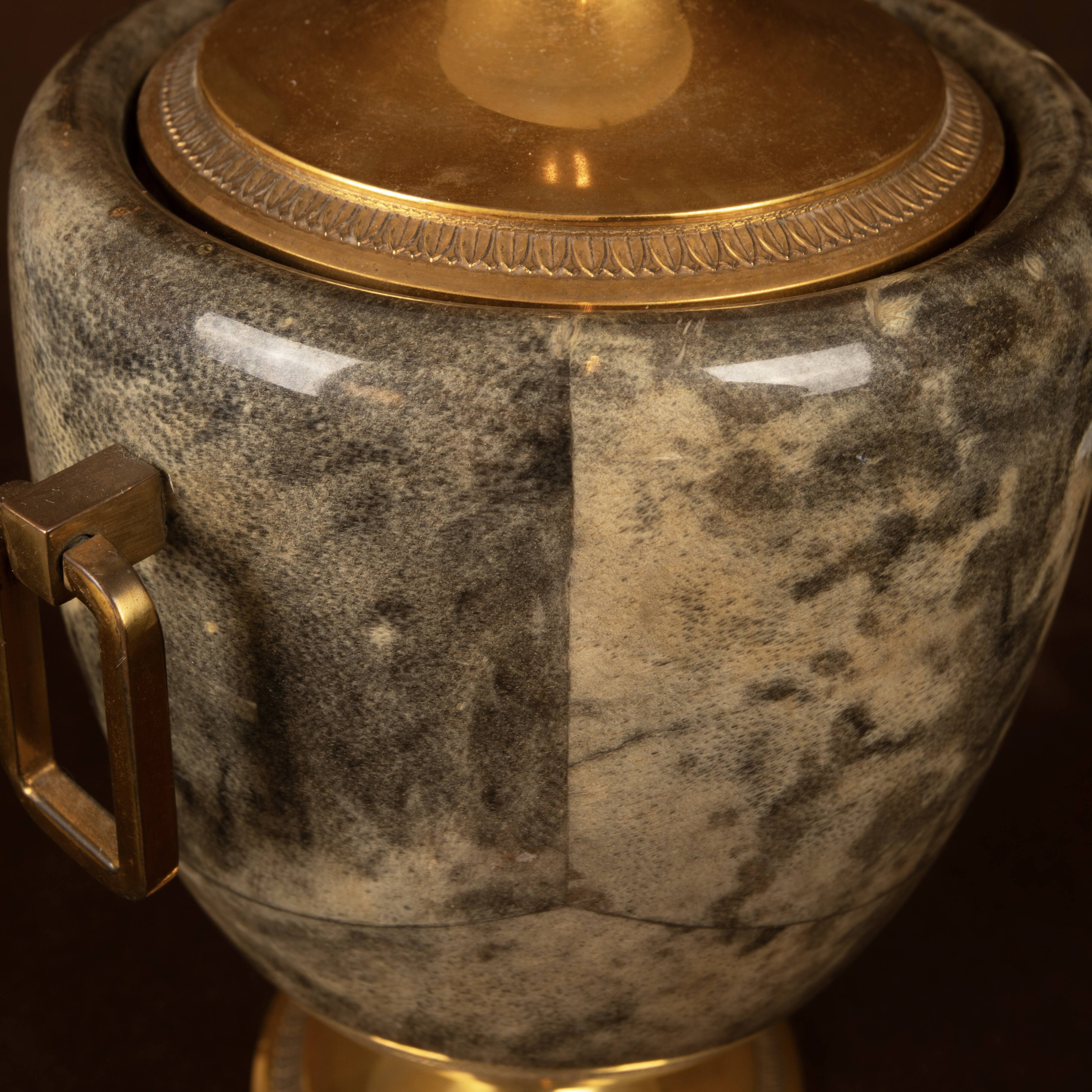 Macabo Grey Parchment & Brass Thermos Glacette, Cusano Milanino, Italy 1950