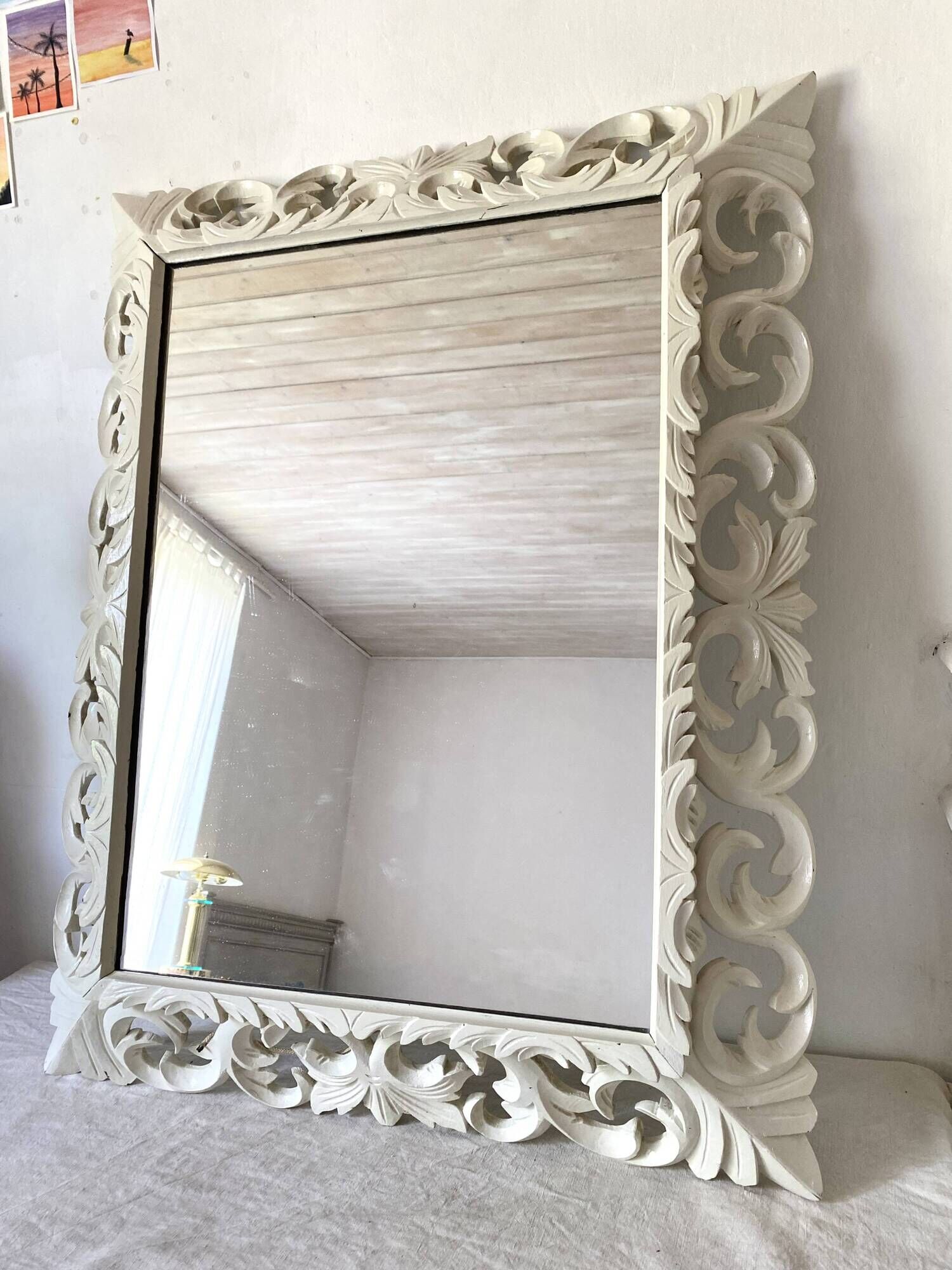 Antique Henri II style mirror, in openwork carved wood