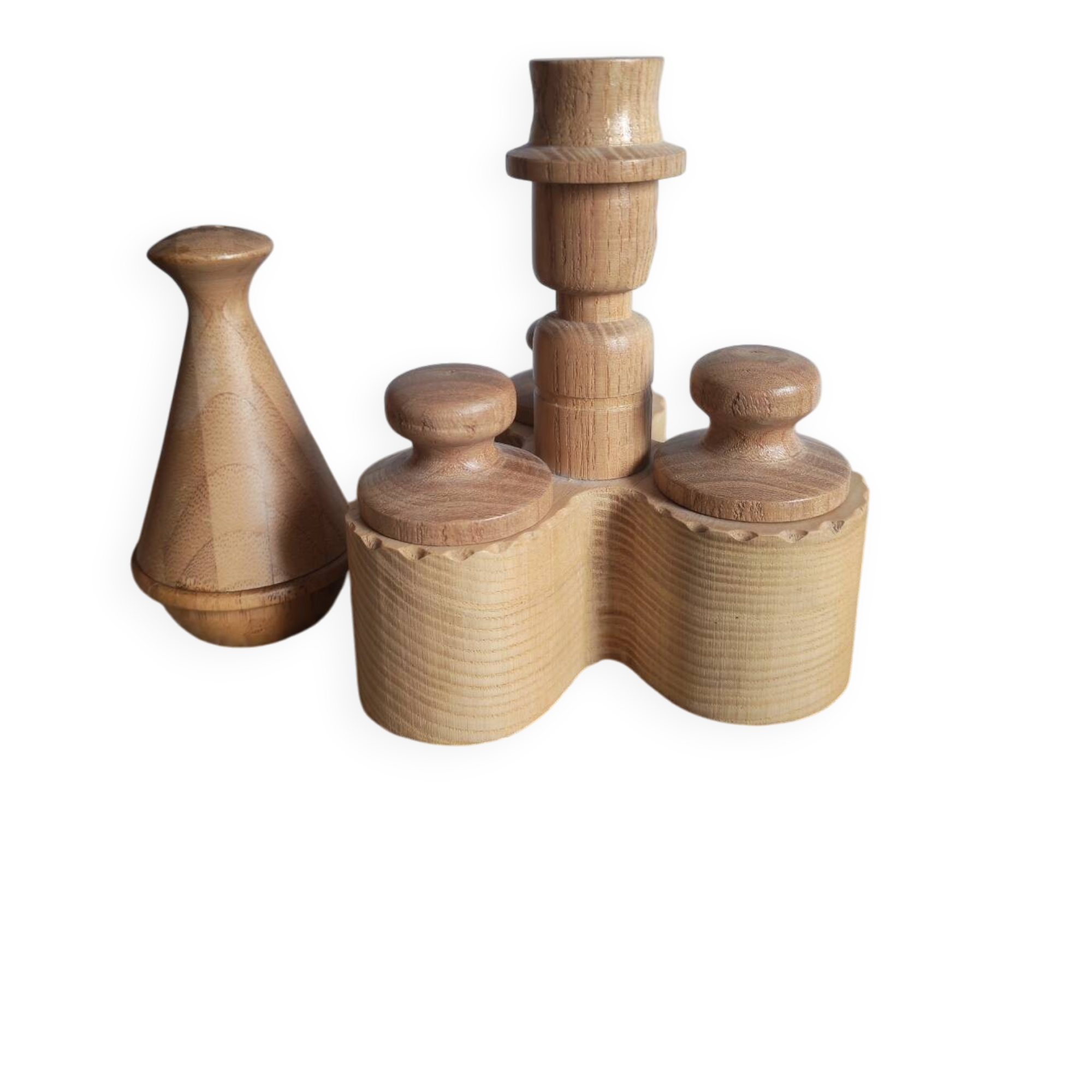 Set of wooden condiment pots