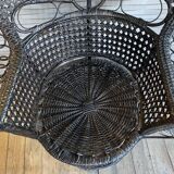 Emmanuelle armchair, peacock tail, rattan, wenge, vintage, 70s