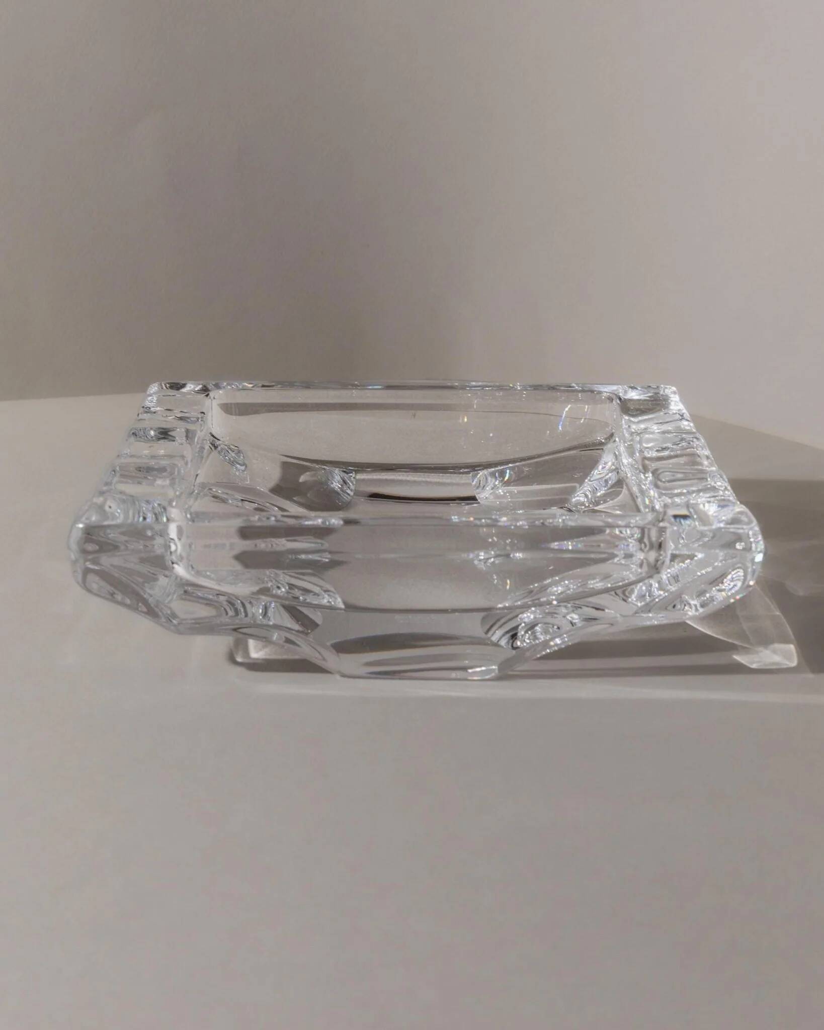Large Vintage Clear Crystal Glass Ashtray by Sevres France - Structured Glass, 1970s French Table Decor