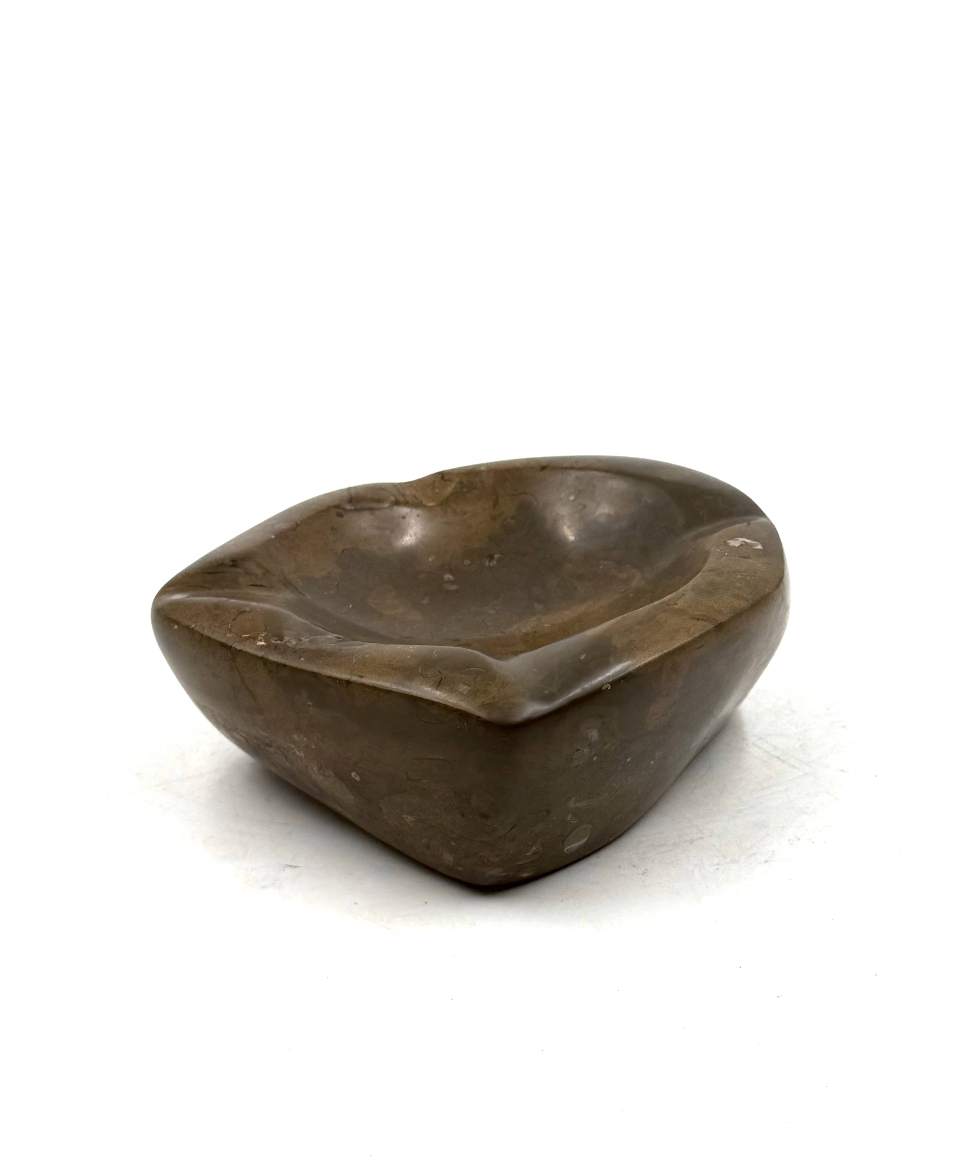 Luxury fossil brown marble ashtray bowl, France 1970s