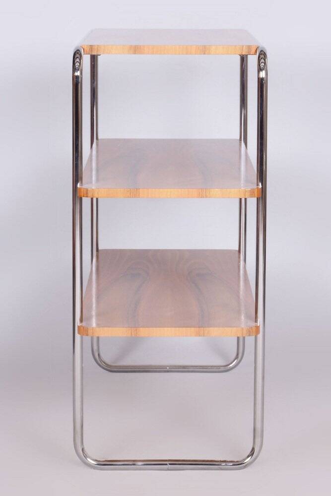 Czech Bauhaus Walnut and Chrome-Plated Steel Etagere attributed to Kovona, 1940s