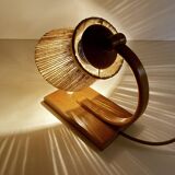 Lampe de table vintage en bois et sisal, années 1950