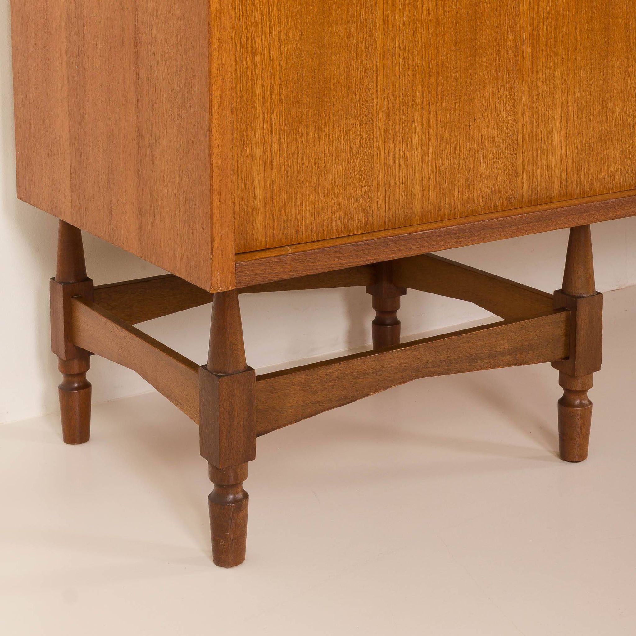 Itaian mid century teak sideboard with black glass top and inlays, 1970s