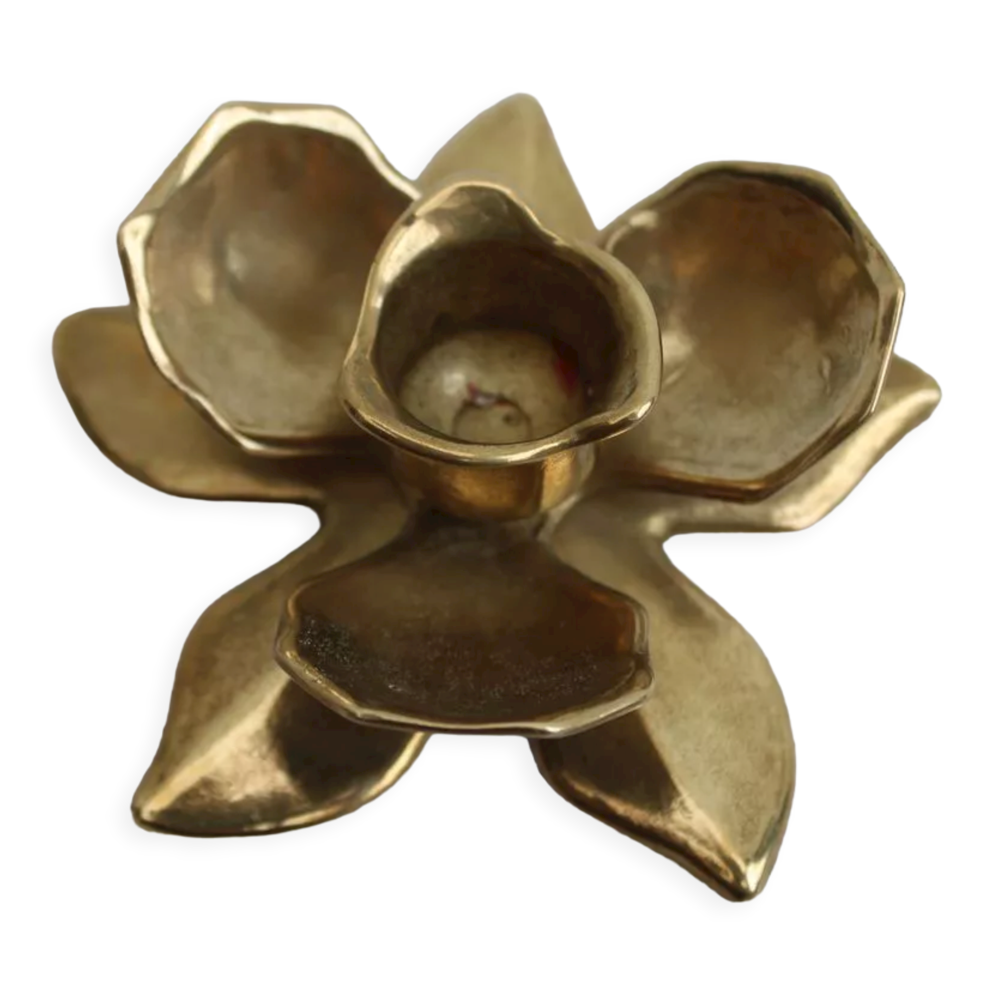 Golden brass candle holder