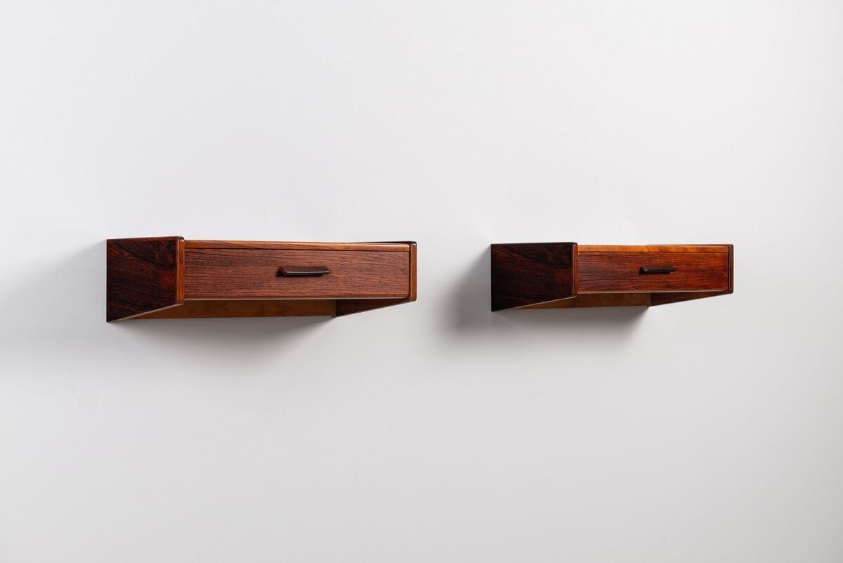 Pair of Scandinavian floating nightstands rosewood Denmark 1960