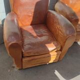 Pair of club chairs with mustaches in havana leather in their juices circa 1930